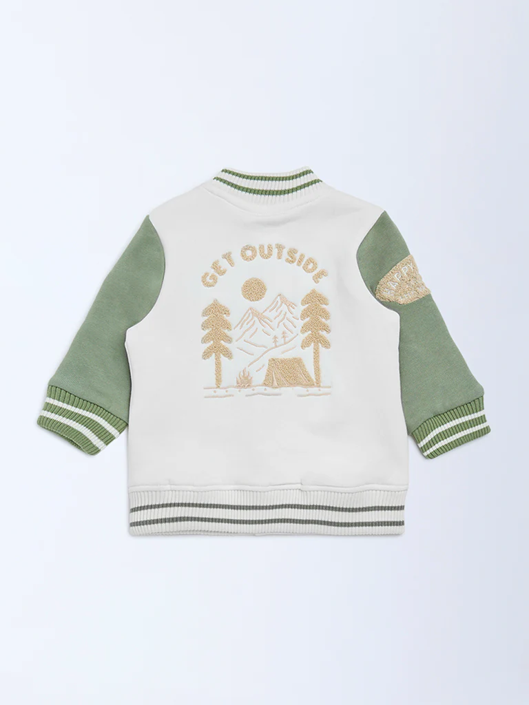 HOP Baby Boys Off-White Colour-Blocked Cotton Jacket - Image 3