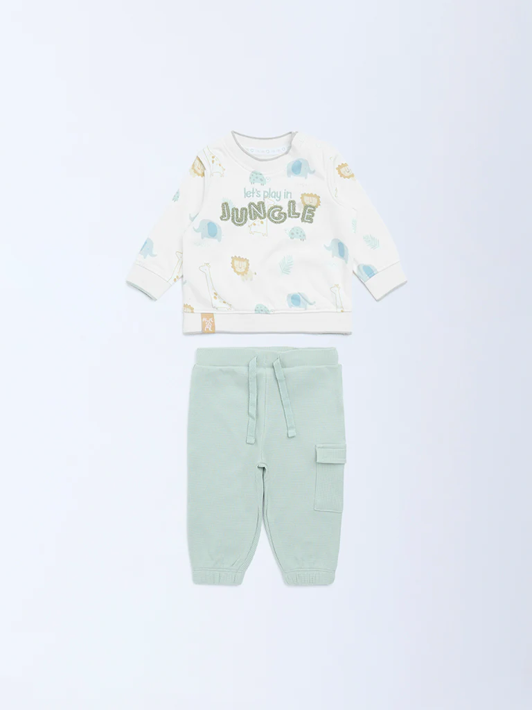 HOP Baby Boys Off-White Cotton-Blend Sweatshirt and Joggers Set - Image 2
