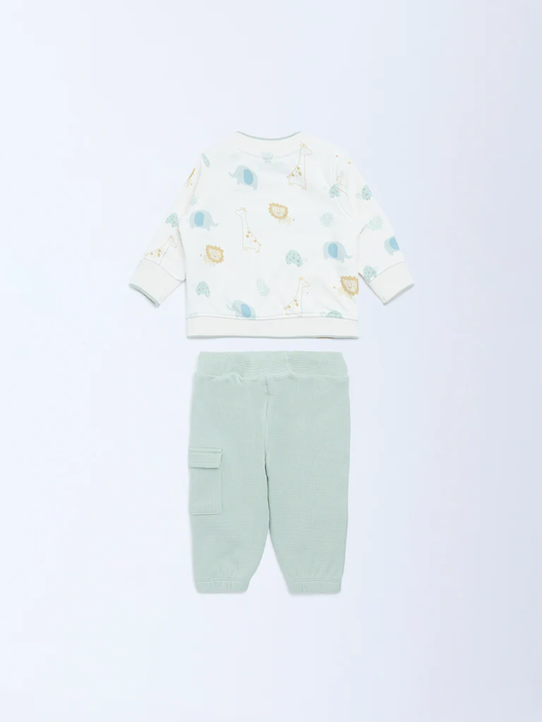 HOP Baby Boys Off-White Cotton-Blend Sweatshirt and Joggers Set - Image 3