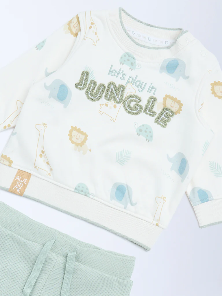 HOP Baby Boys Off-White Cotton-Blend Sweatshirt and Joggers Set - Image 4