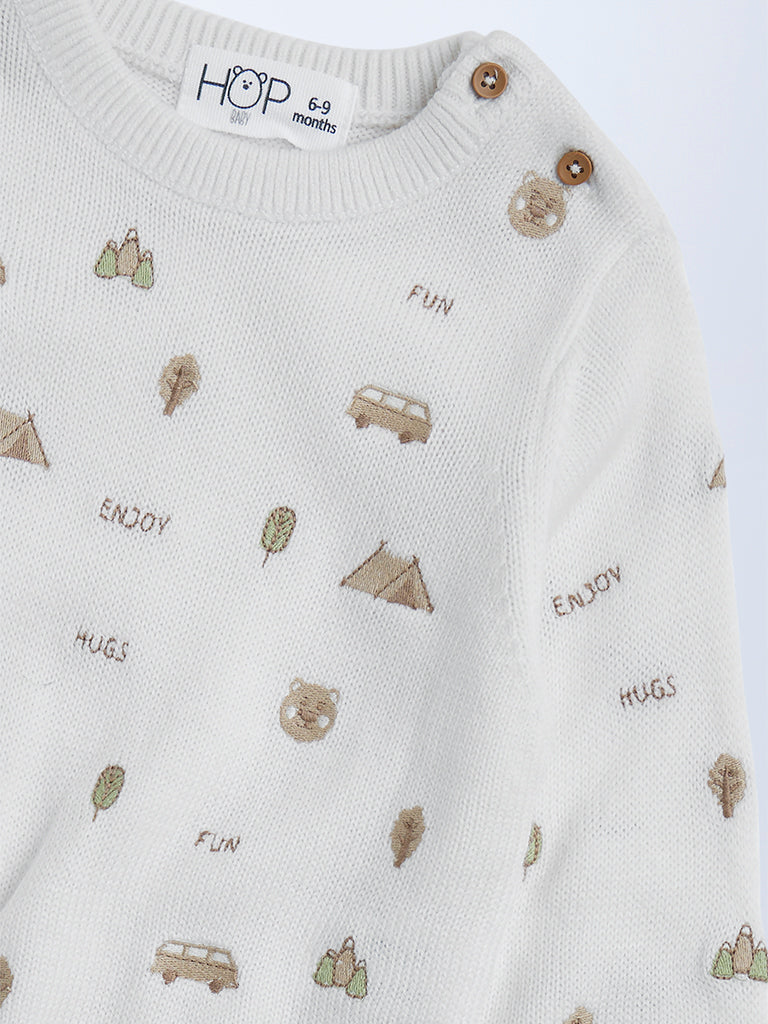 HOP Baby Boys Off-White Embroidered Sweater - Image 4