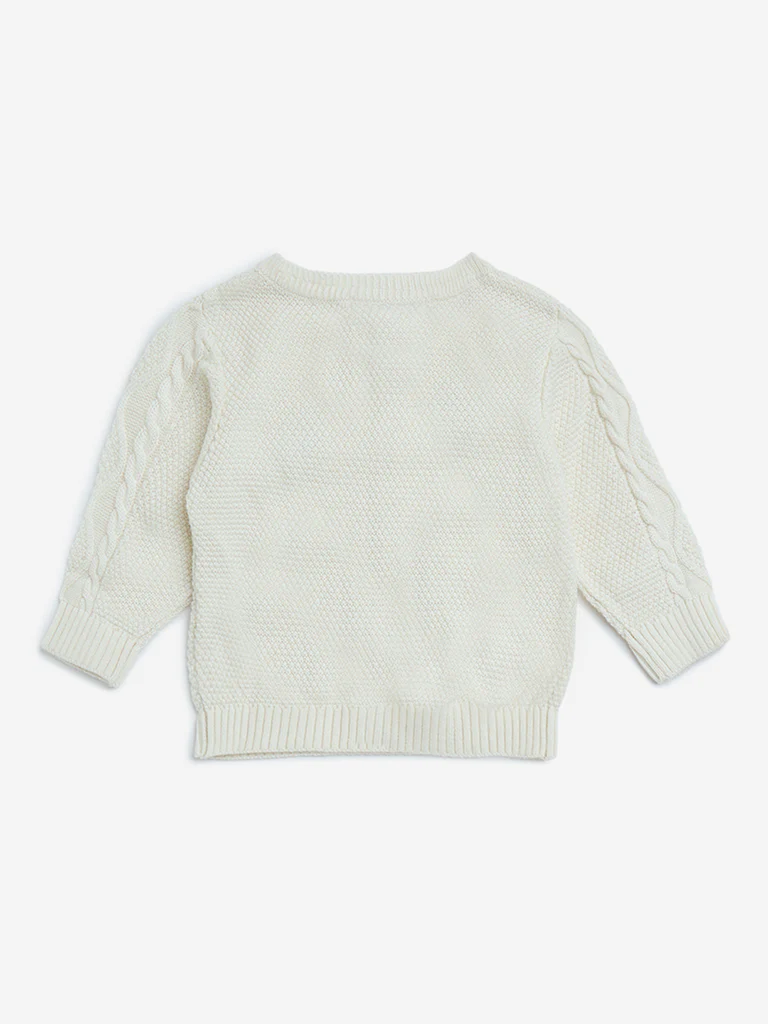 HOP Baby Boys Off-White Knit-Textured Cardigan - Image 3