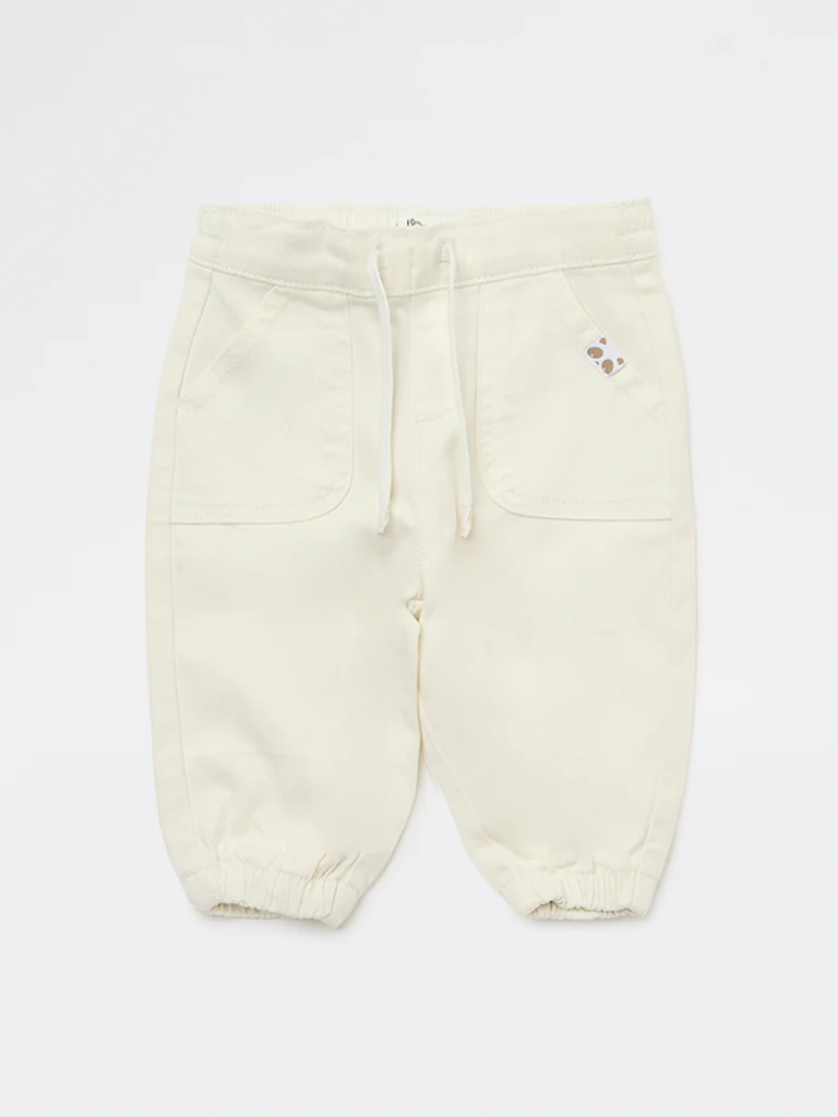 HOP Baby Boys Off-White Mid-Rise Cotton-Blend Joggers - Image 2