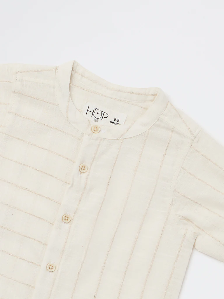 HOP Baby Boys Off-White Striped Cotton-Blend Shirt - Image 4
