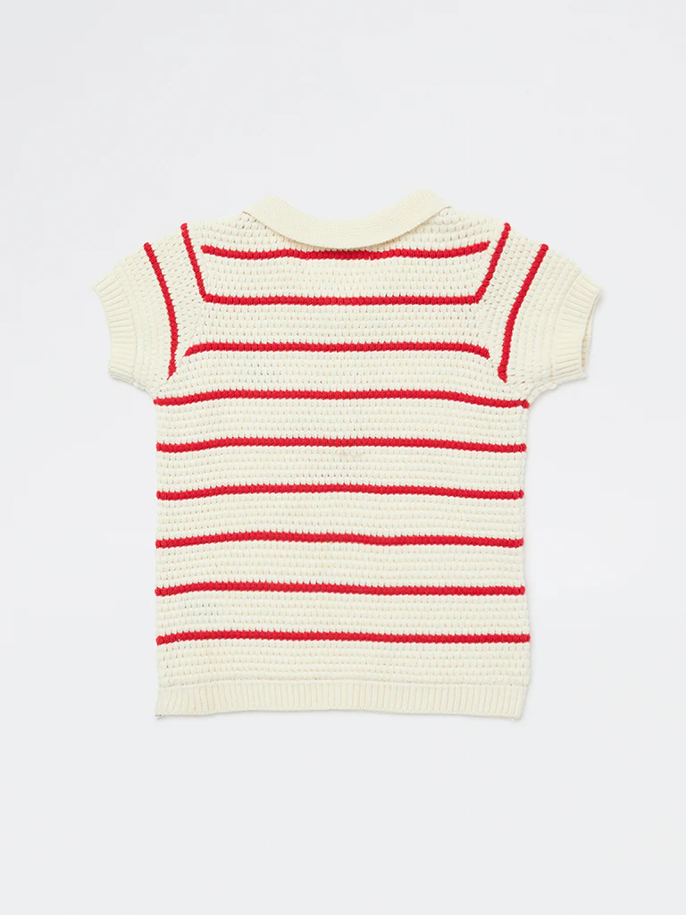 HOP Baby Boys Off-White Striped Cotton Sweater - Image 3
