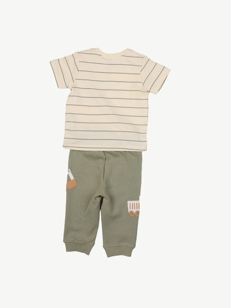 HOP Baby Boys Off-White Striped Cotton T-Shirt and Pants Set - Image 3
