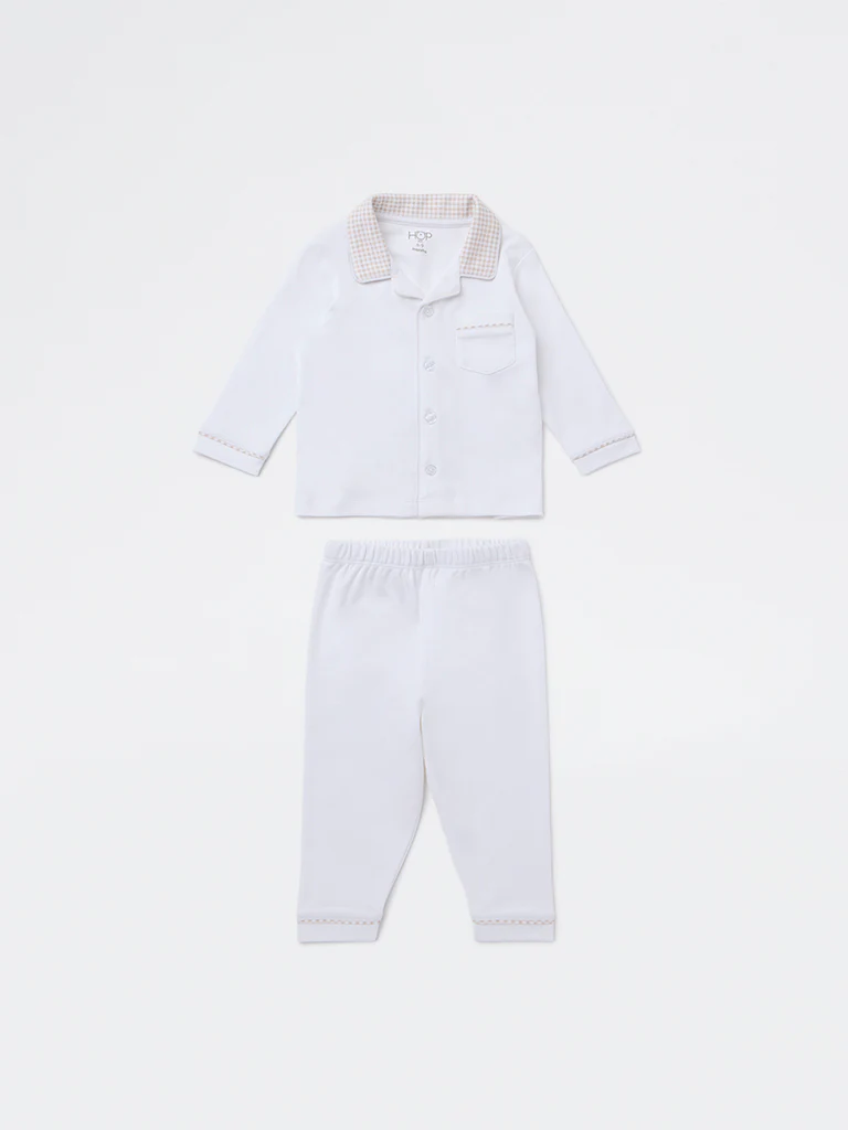 HOP Baby Boys Off-White SUPIMA Cotton Shirt and Pants Set - Image 2