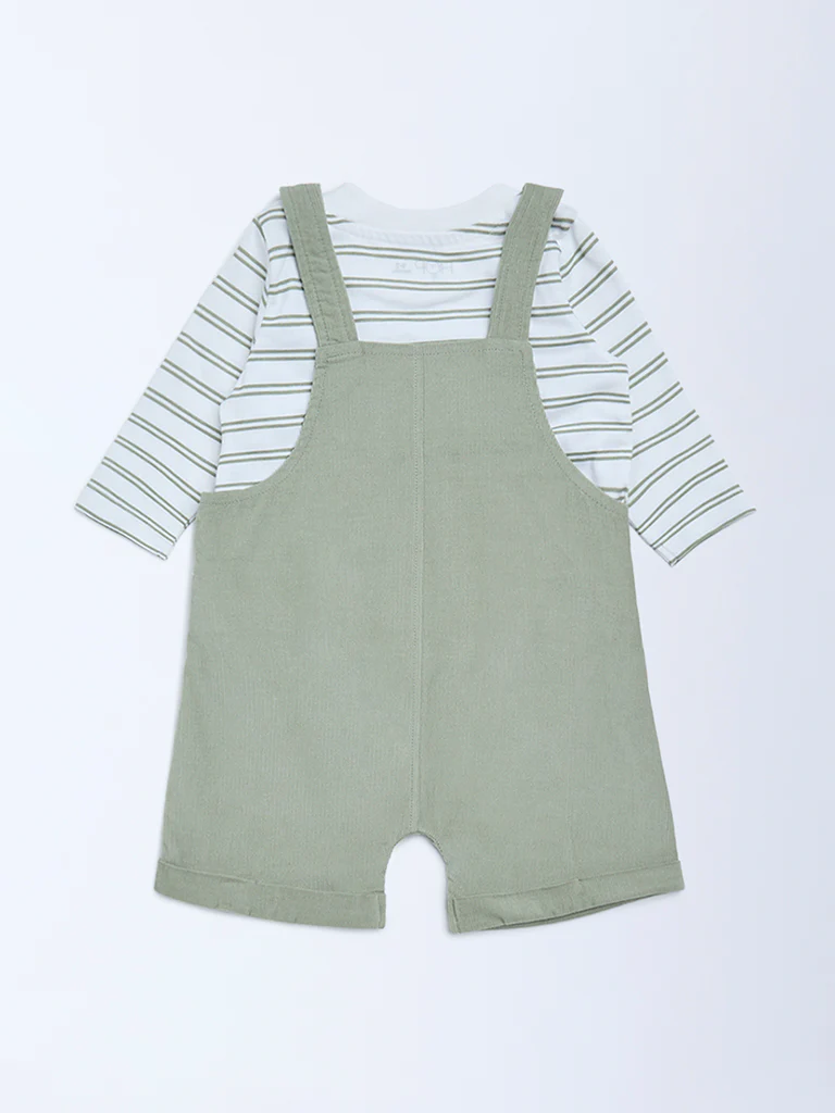 HOP Baby Boys Olive Animal Design Dungaree and T-Shirt Set - Image 3
