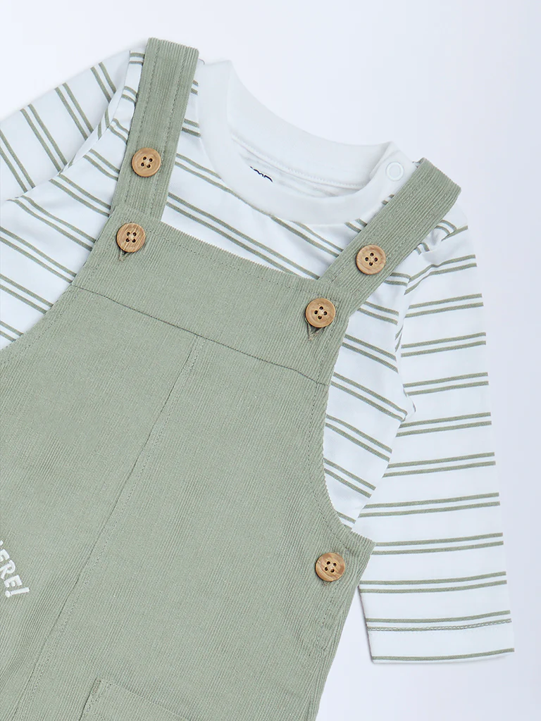HOP Baby Boys Olive Animal Design Dungaree and T-Shirt Set - Image 4