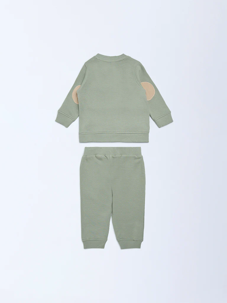HOP Baby Boys Olive Cotton Sweatshirt with Joggers Set - Image 3