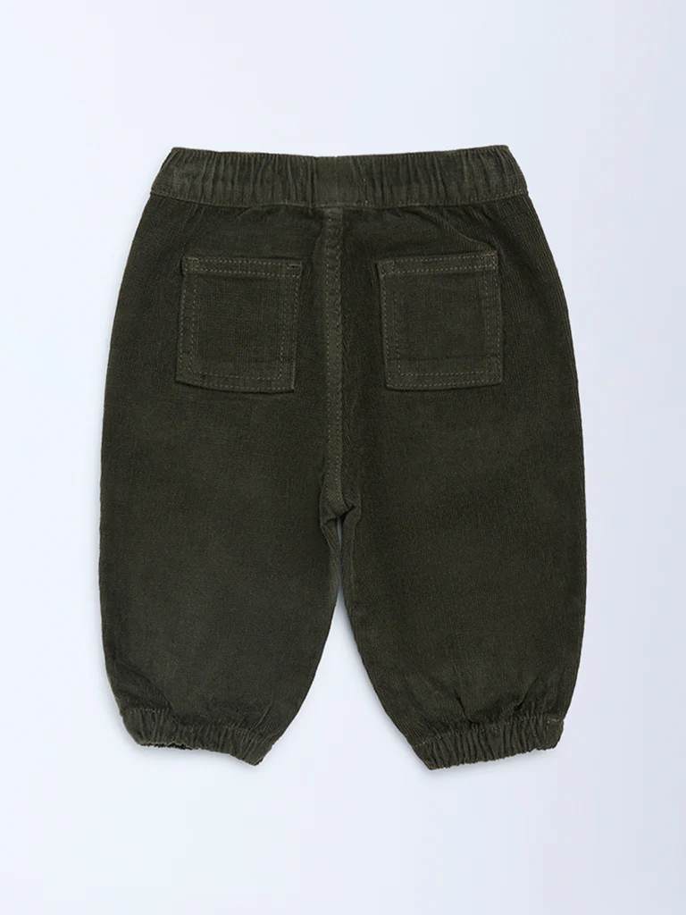 HOP Baby Boys Olive Mid-Rise Corduroy Joggers - Image 4