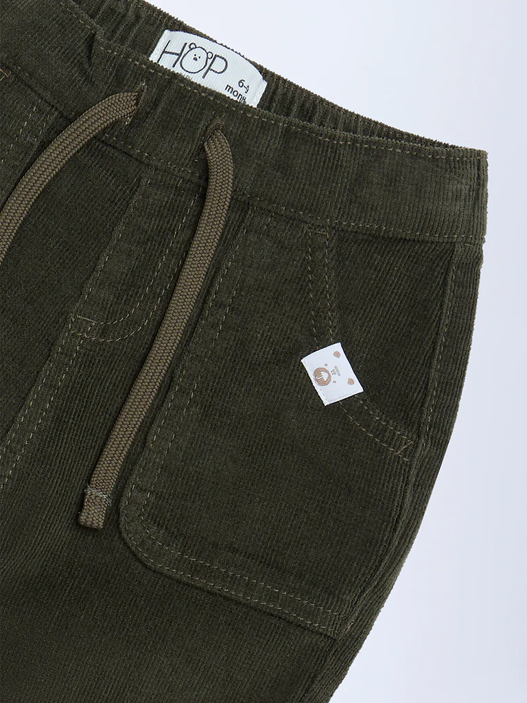 HOP Baby Boys Olive Mid-Rise Corduroy Joggers - Image 5