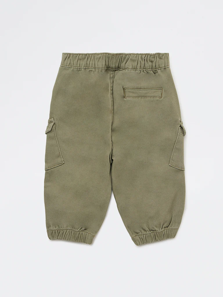 HOP Baby Boys Olive Mid-Rise Cotton-Blend Joggers - Image 3