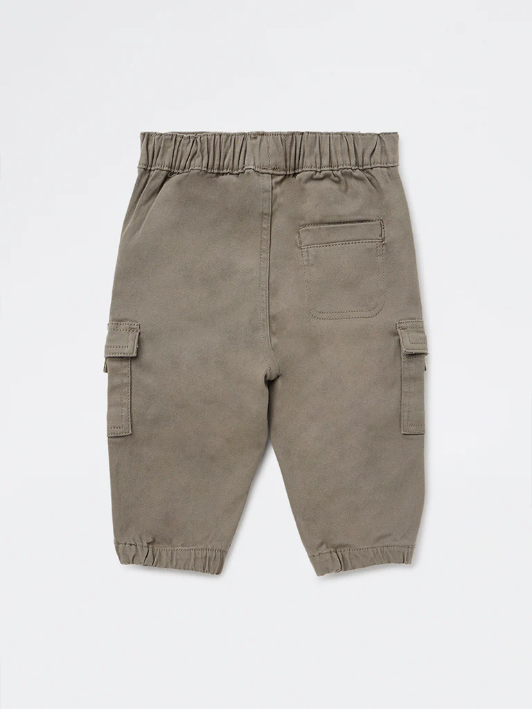 HOP Baby Boys Olive Mid-Rise Cotton-Blend Joggers - Image 4