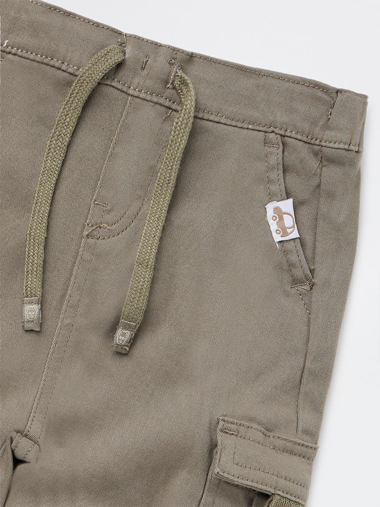 HOP Baby Boys Olive Mid-Rise Cotton-Blend Joggers - Image 5