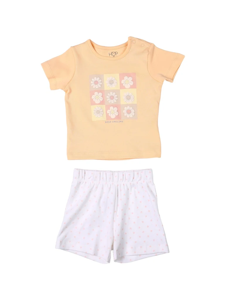 HOP Baby Boys Peach Printed Cotton T-Shirt and Shorts Set - Exclusive - Image 2