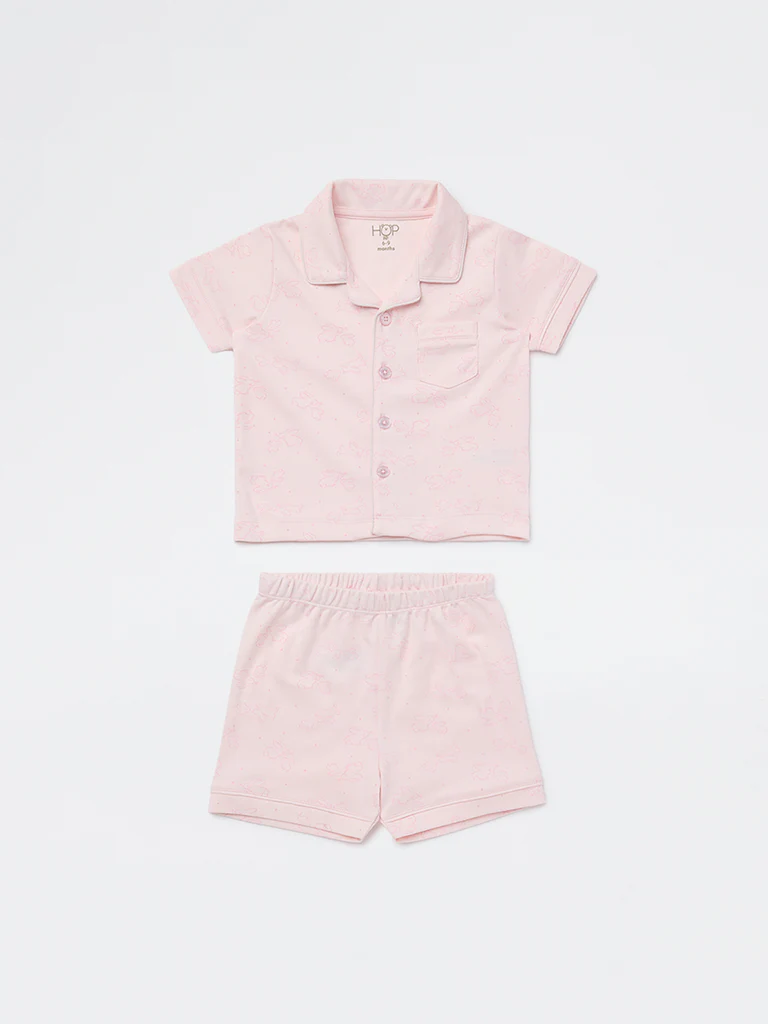 HOP Baby Boys Pink Animal Printed SUPIMA Cotton Shirt and Shorts Set - Image 2