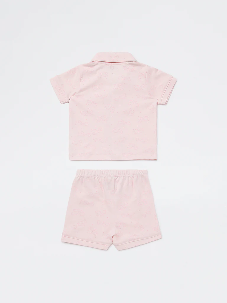 HOP Baby Boys Pink Animal Printed SUPIMA Cotton Shirt and Shorts Set - Image 3