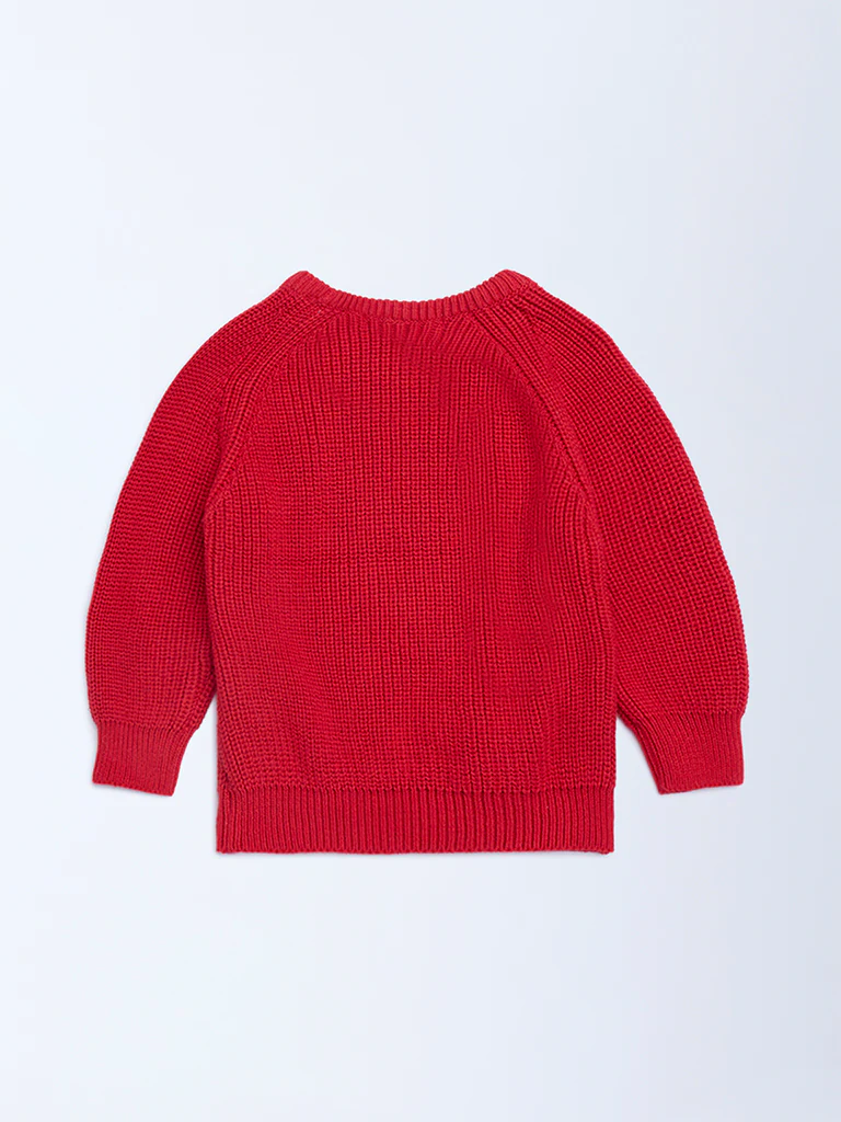 HOP Baby Boys Red Animal Cotton Embroidered Sweater - Image 3