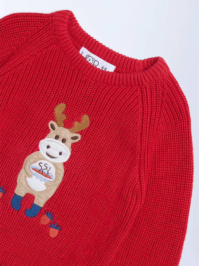 HOP Baby Boys Red Animal Cotton Embroidered Sweater - Image 4