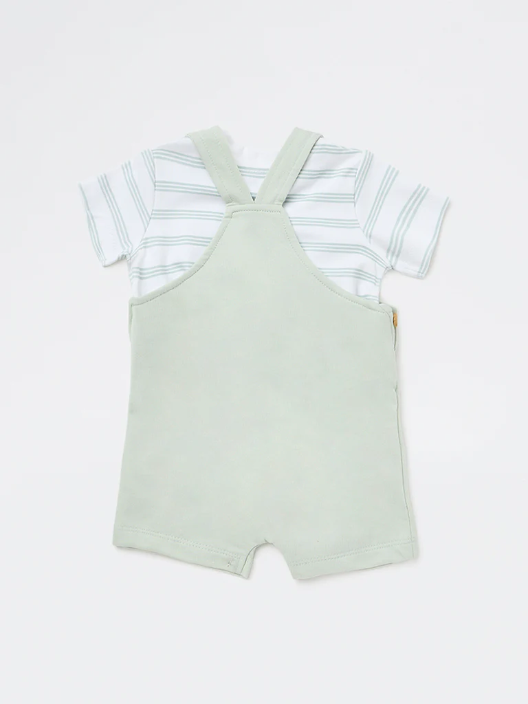 HOP Baby Boys Sage Animal Printed Cotton Dungaree and T-Shirt Set - Image 3