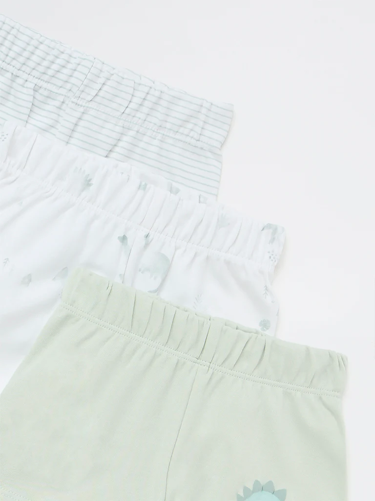 HOP Baby Boys Sage Animal Printed Mid-Rise Cotton Shorts - Pack of 3 - Image 4