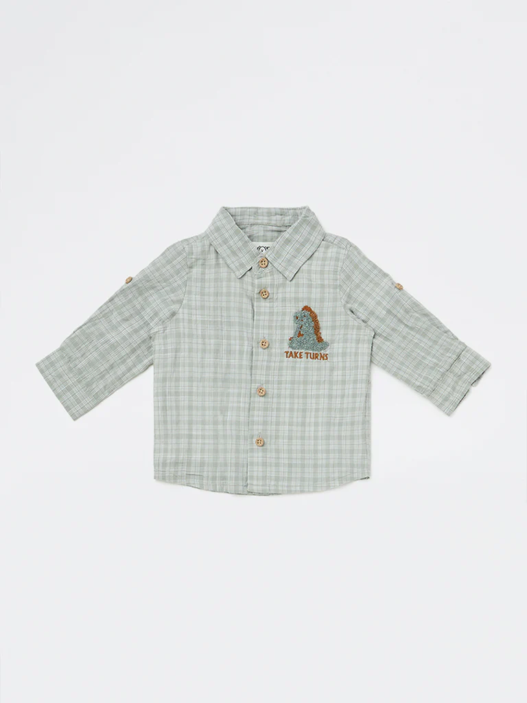 HOP Baby Boys Sage Checkered Cotton Shirt - Image 2