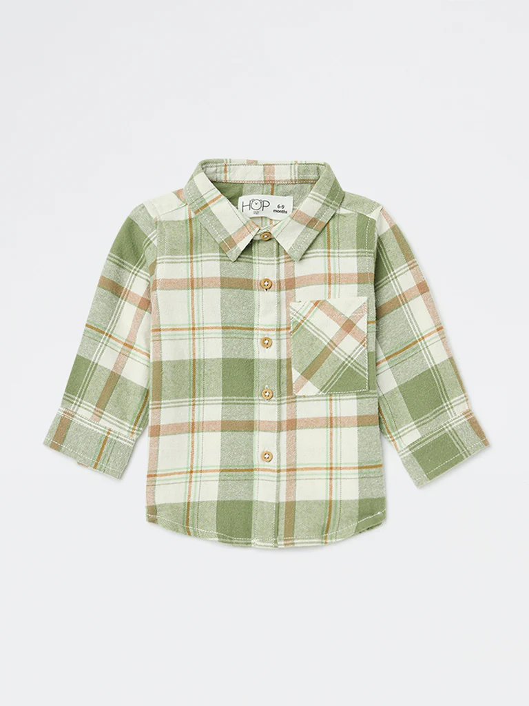 HOP Baby Boys Sage Checkered Cotton Shirt - Image 2