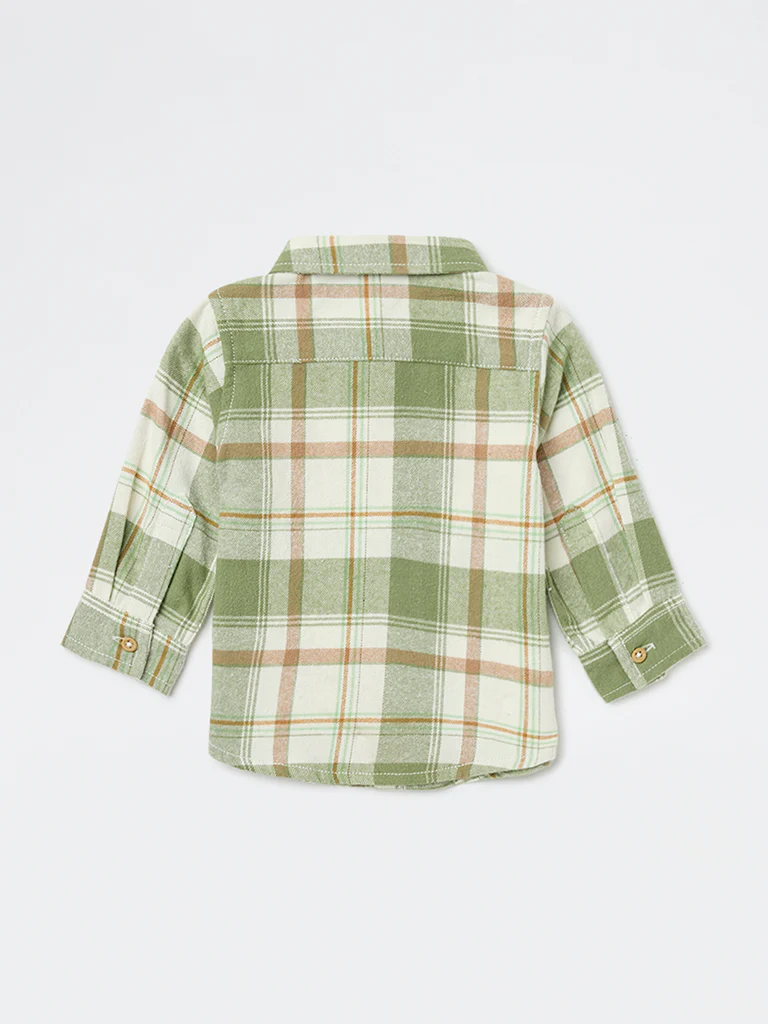 HOP Baby Boys Sage Checkered Cotton Shirt - Image 3