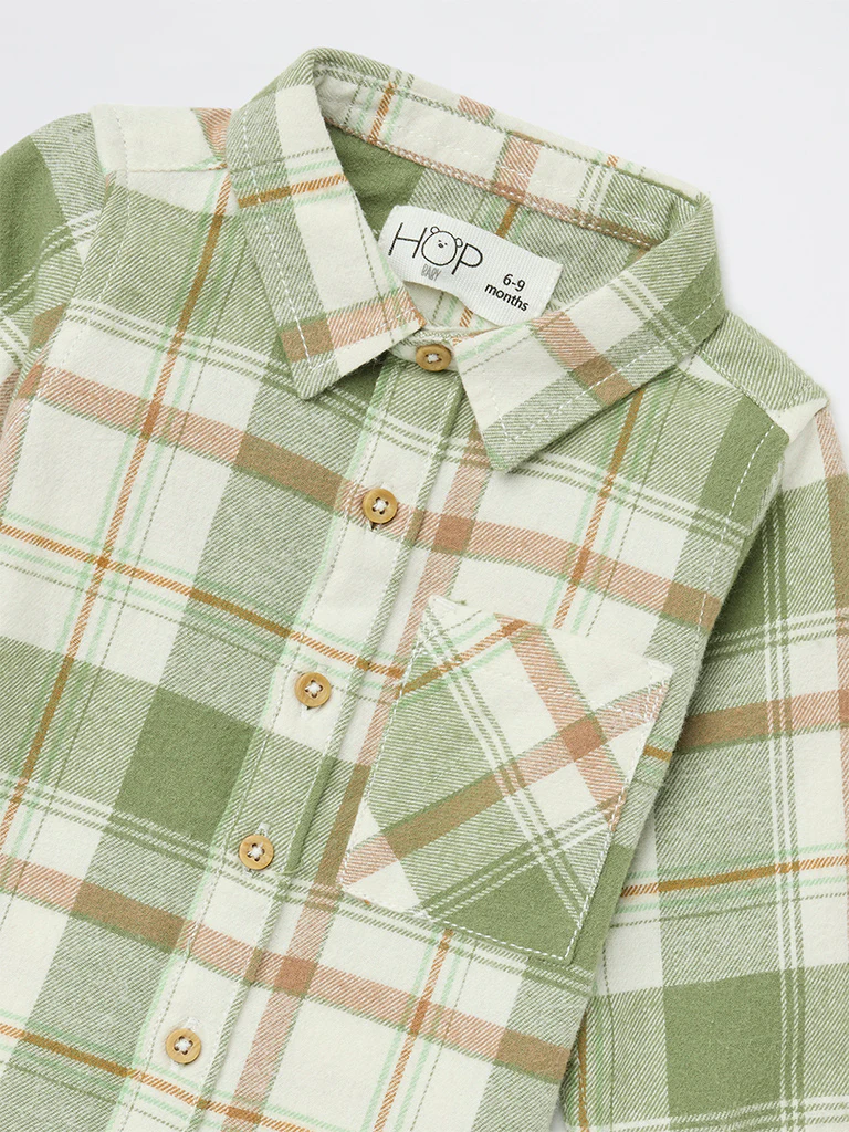 HOP Baby Boys Sage Checkered Cotton Shirt - Image 4