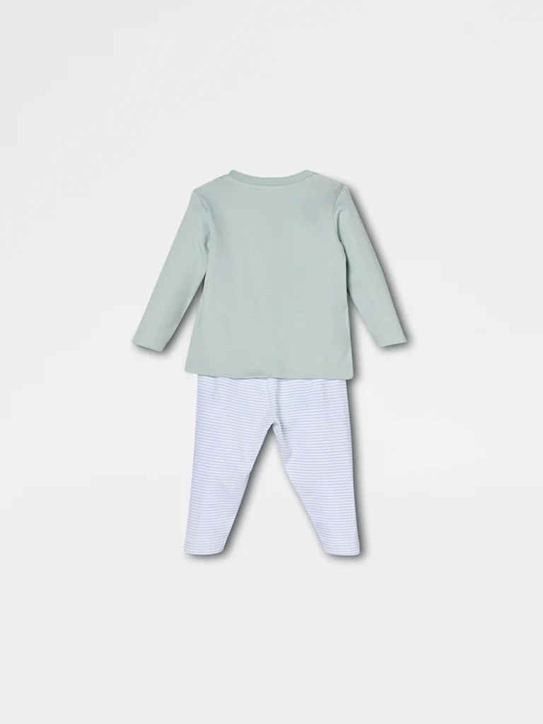 HOP Baby Boys Sage Dinosaur Pattern Cotton Co-ord Set - Exclusive - Image 3