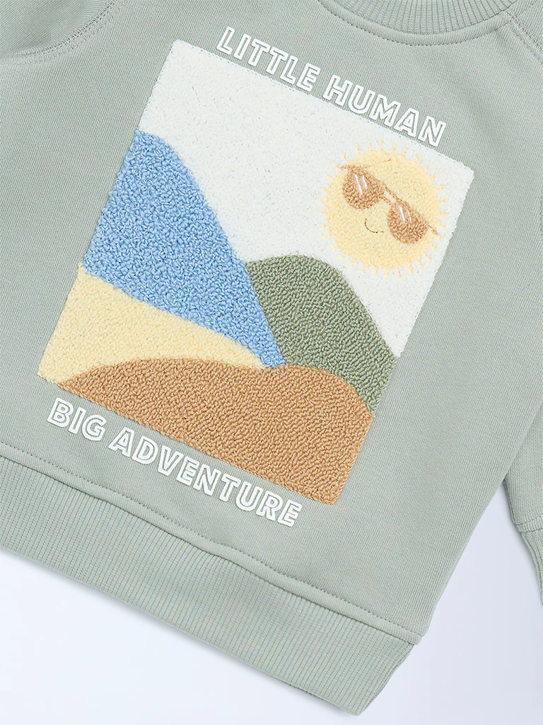 HOP Baby Boys Sage Embroidered Cotton-Blend Sweatshirt - Image 4