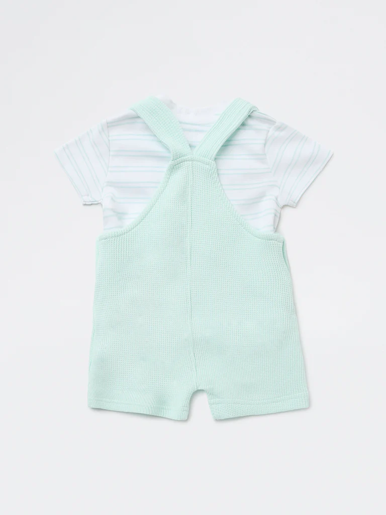 HOP Baby Boys Sage Embroidered Cotton Dungaree with T-Shirt Set - Image 3
