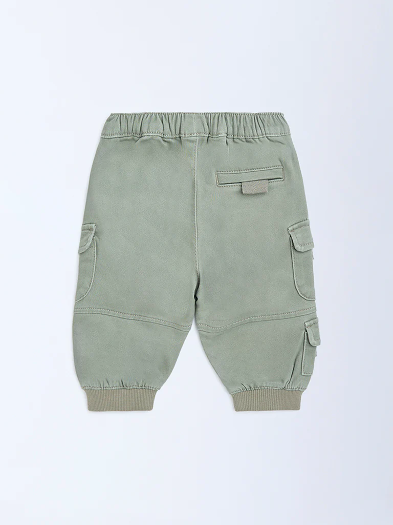 HOP Baby Boys Sage Mid-Rise Cotton-Blend Joggers - Image 4