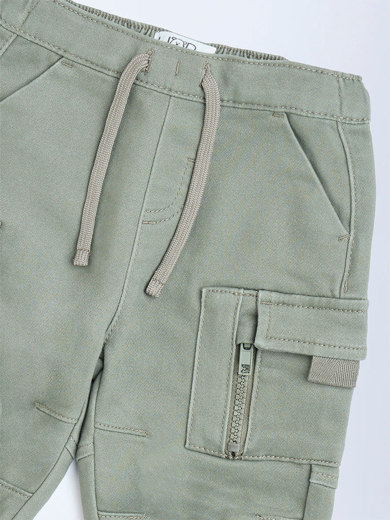 HOP Baby Boys Sage Mid-Rise Cotton-Blend Joggers - Image 5