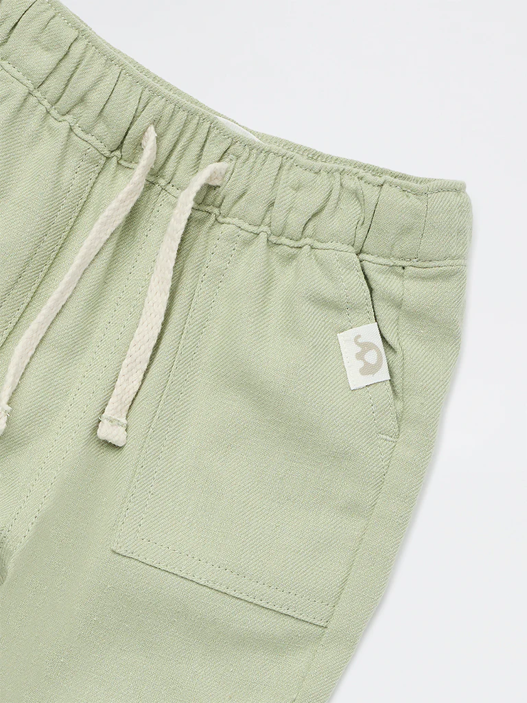 HOP Baby Boys Sage Mid-Rise Cotton-Blend Trousers - Image 4