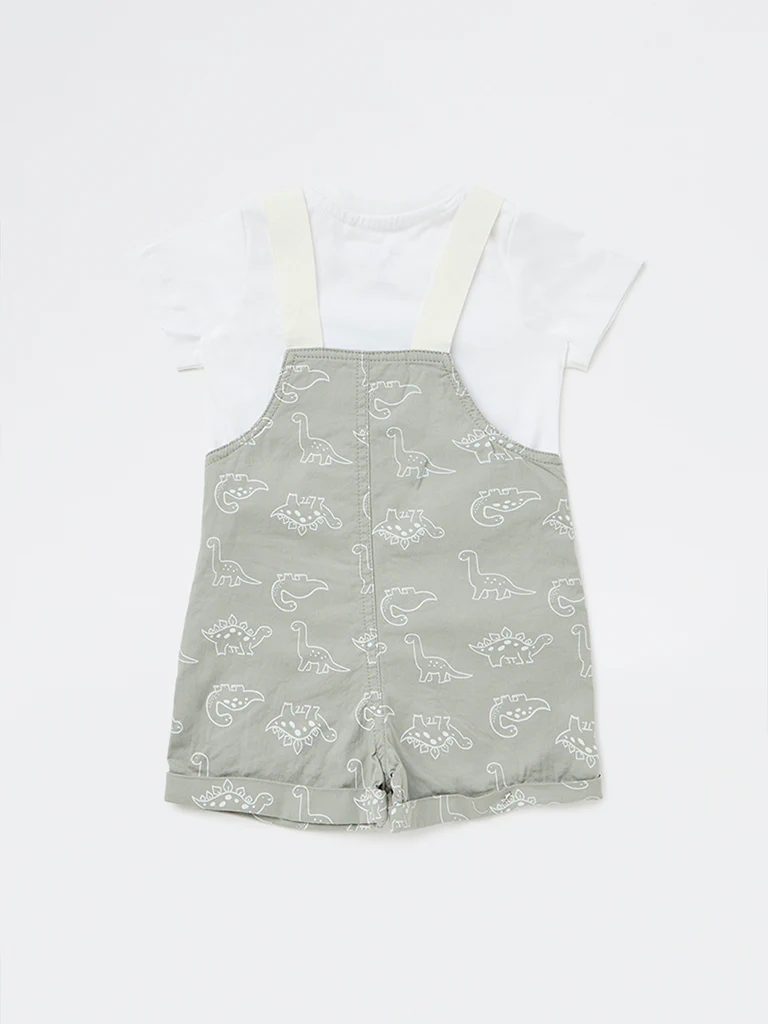 HOP Baby Boys Sage Printed Cotton Dungaree with T-Shirt Set - Image 3