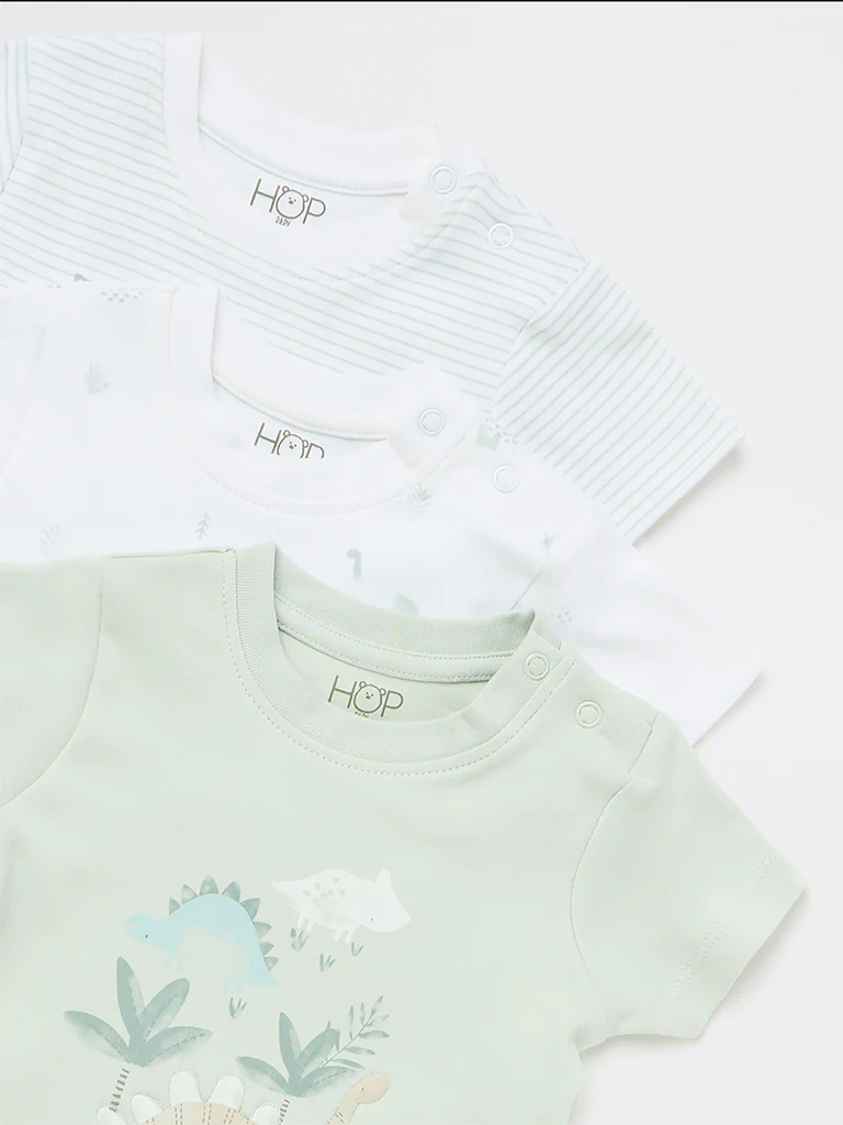HOP Baby Boys Sage Printed Cotton T-Shirts - Pack of 3 - Image 4