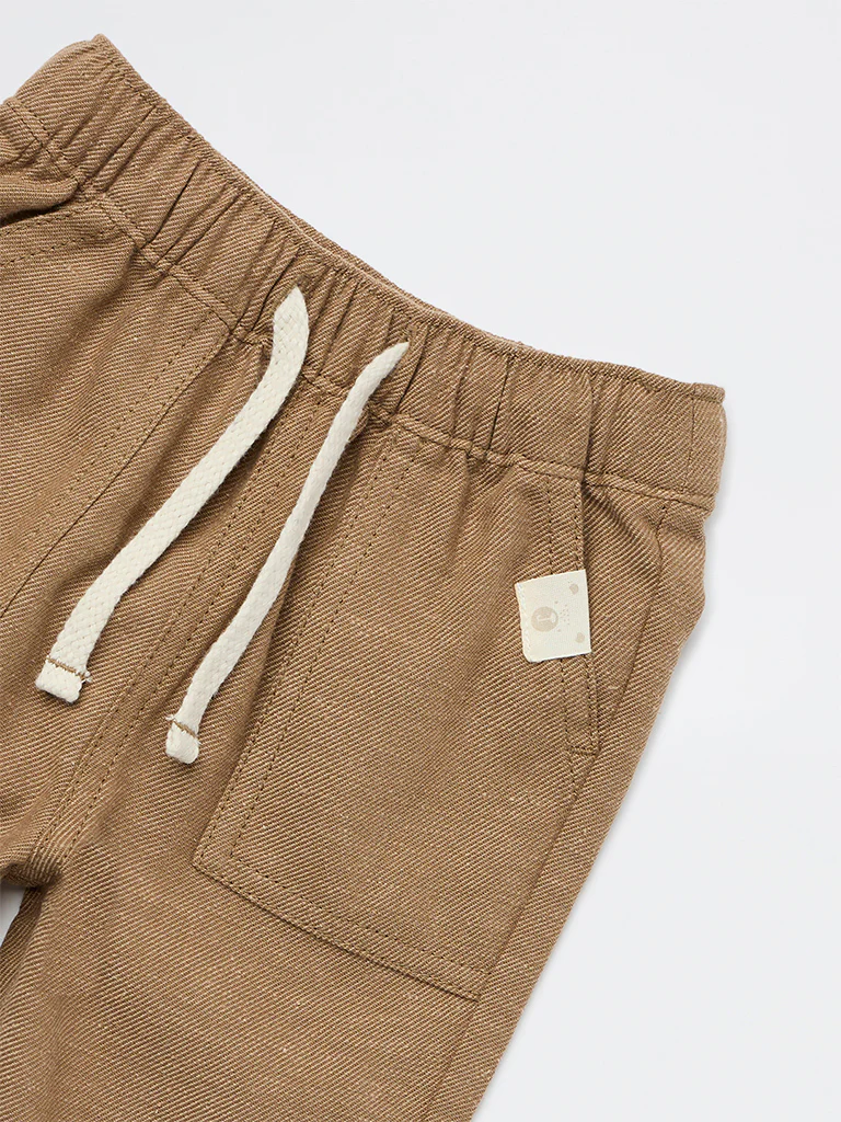 HOP Baby Boys Tan Mid-Rise Cotton-Blend Trousers - Image 3