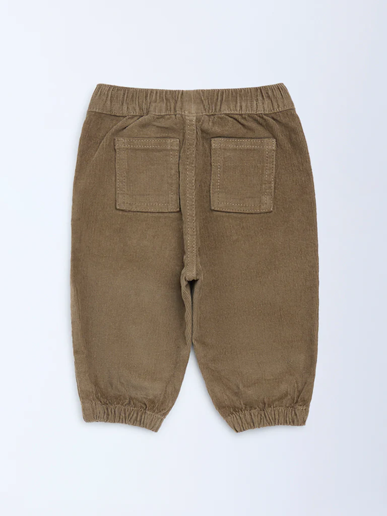 HOP Baby Boys Taupe Mid-Rise Corduroy Joggers - Image 4