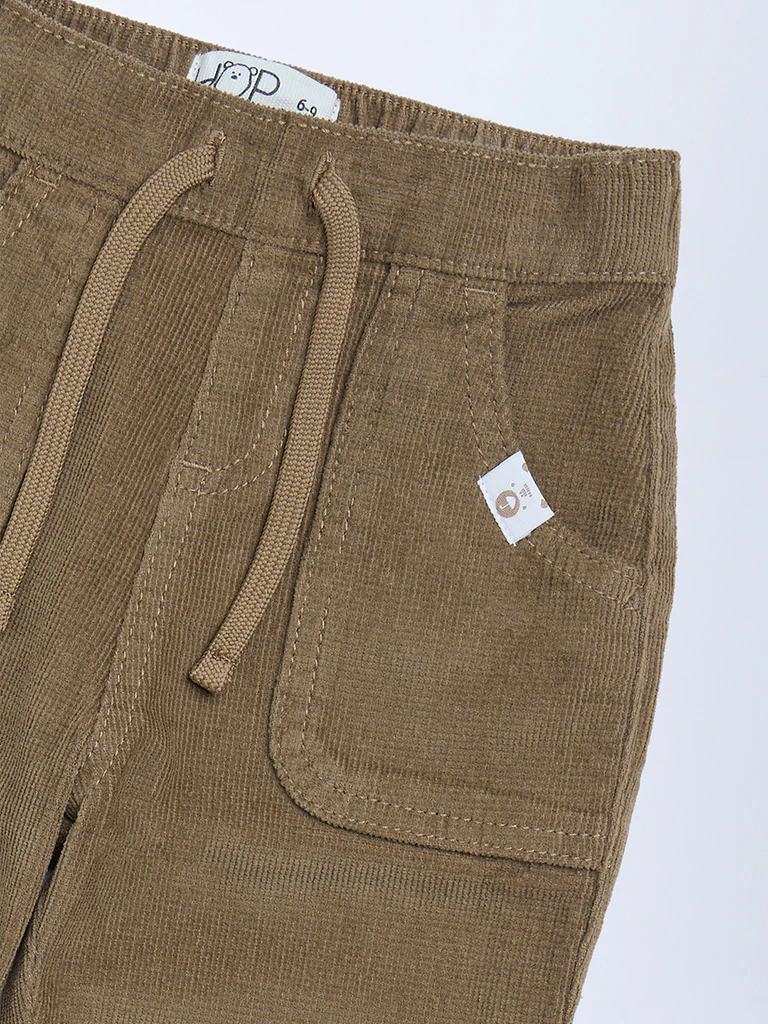 HOP Baby Boys Taupe Mid-Rise Corduroy Joggers - Image 5