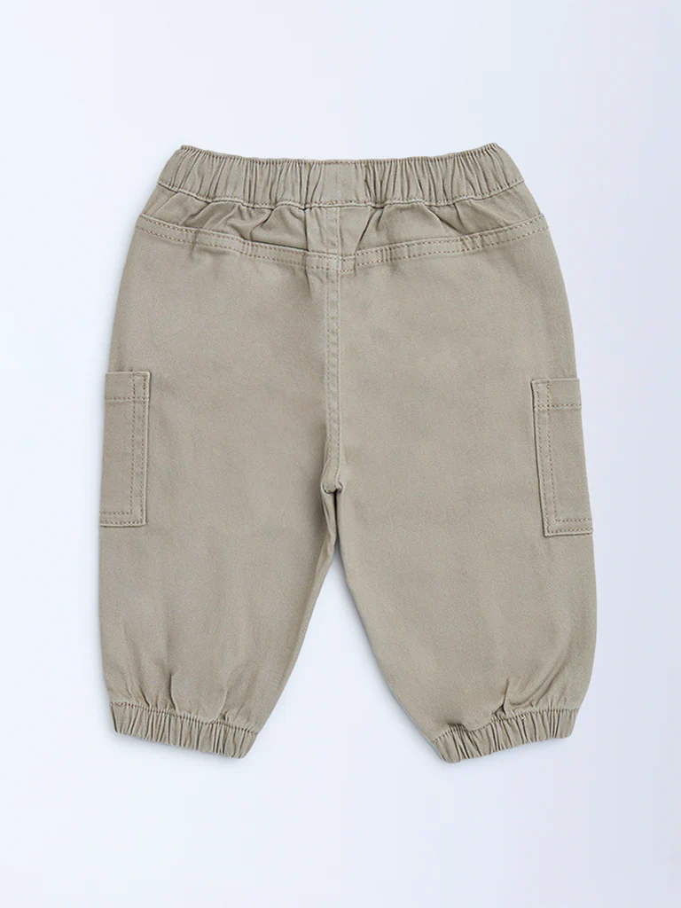 HOP Baby Boys Taupe Mid-Rise Cotton-Blend Joggers - Image 4