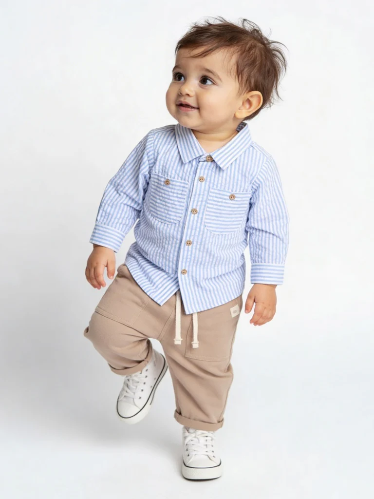 HOP Baby Boys Taupe Mid-Rise Cotton-Blend Pants