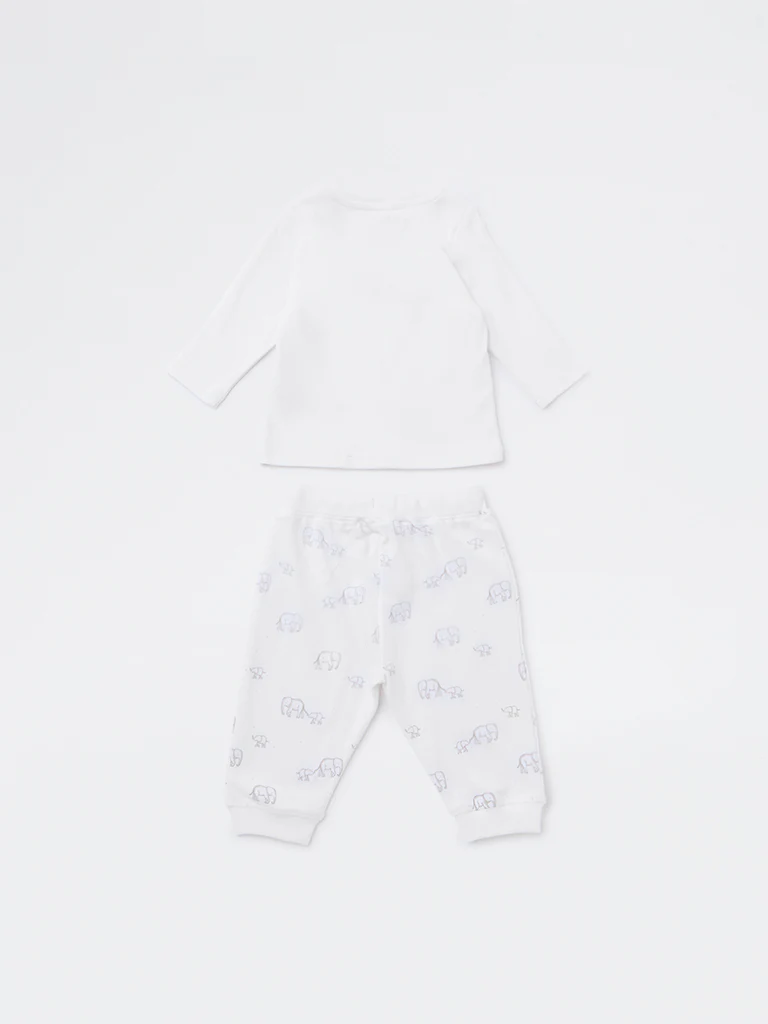HOP Baby Boys White Animal Design Cotton T-Shirt and Joggers Set - Image 3