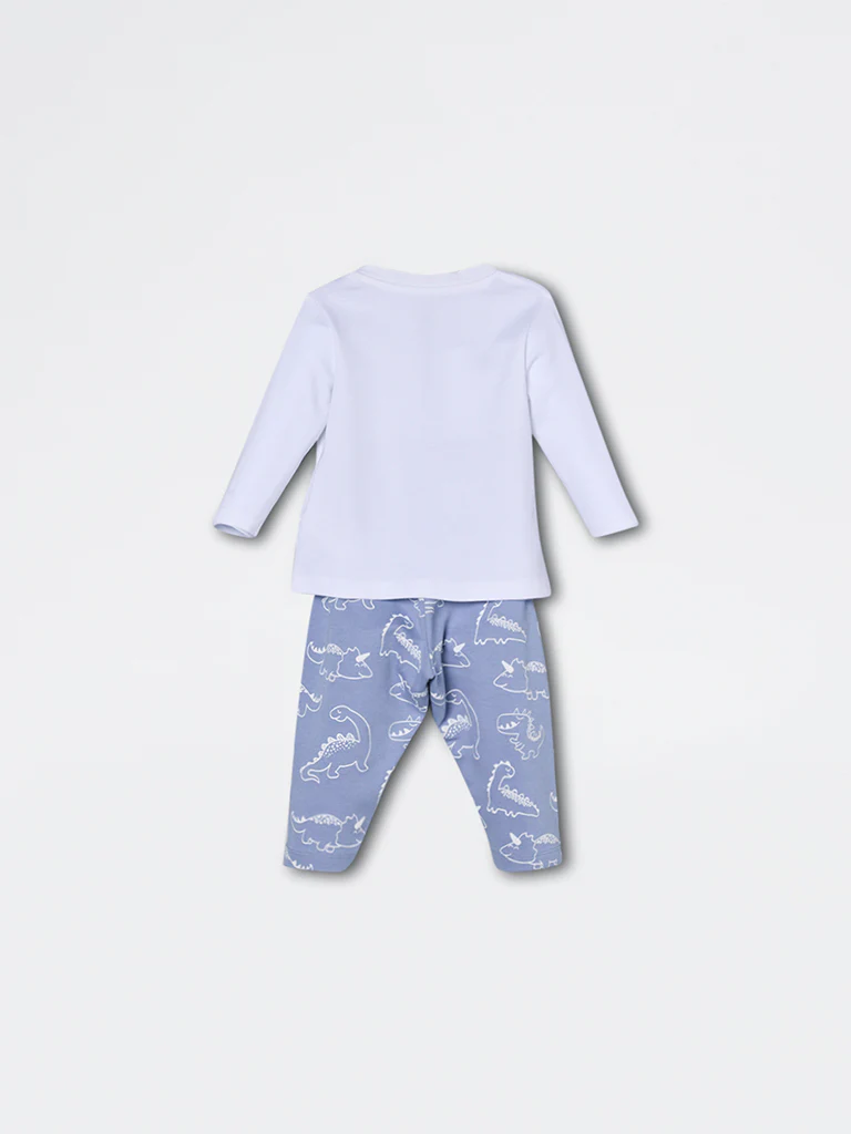 HOP Baby Boys White Animal Design Cotton T-Shirt and Pants Set - Exclusive - Image 3