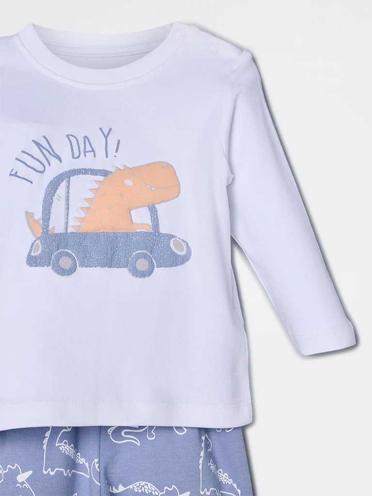 HOP Baby Boys White Animal Design Cotton T-Shirt and Pants Set - Exclusive - Image 4