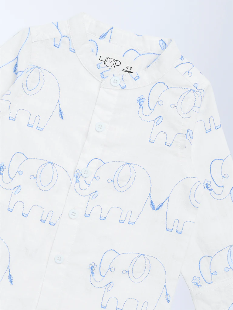 HOP Baby Boys White Animal Embroidered Cotton Shirt - Image 4