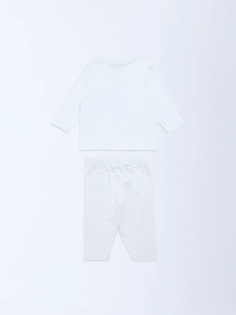 HOP Baby Boys White Animal Printed Cotton T-Shirt and Pants Set - Image 3