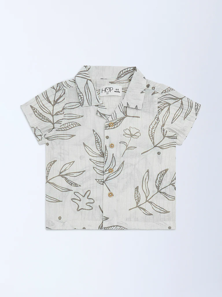 HOP Baby Boys White Botanical Printed Cotton Shirt - Image 2
