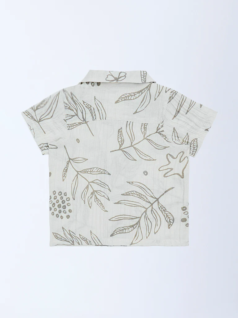 HOP Baby Boys White Botanical Printed Cotton Shirt - Image 3